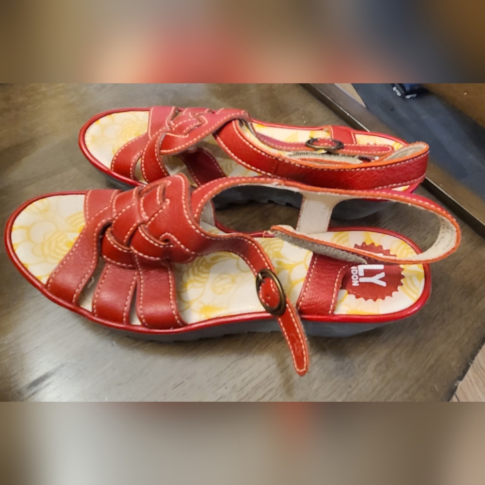 Fly London Red Strappy Wedge 41